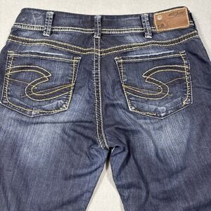 JEANS Silver Jeans Suki Capri Womens 30 Blue Stretch Denim Distressed Crop